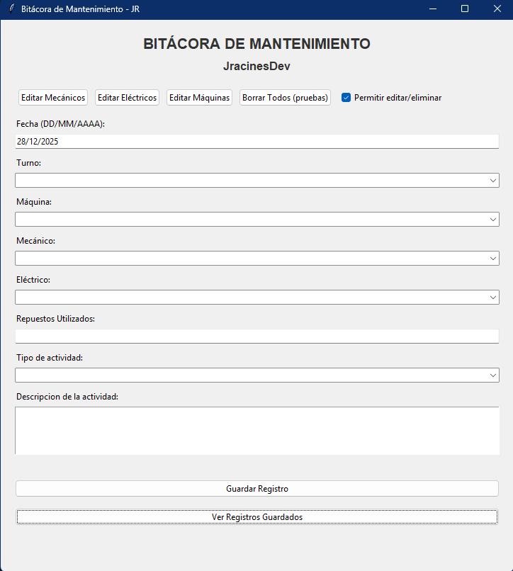 Bitácora de Mantenimiento